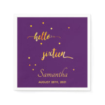 16 cumpleaños oro morado hola nombre de tipografía