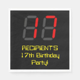 Servilleta De Papel 17.º cumpleaños: Red Digital Clock Style "17" + No