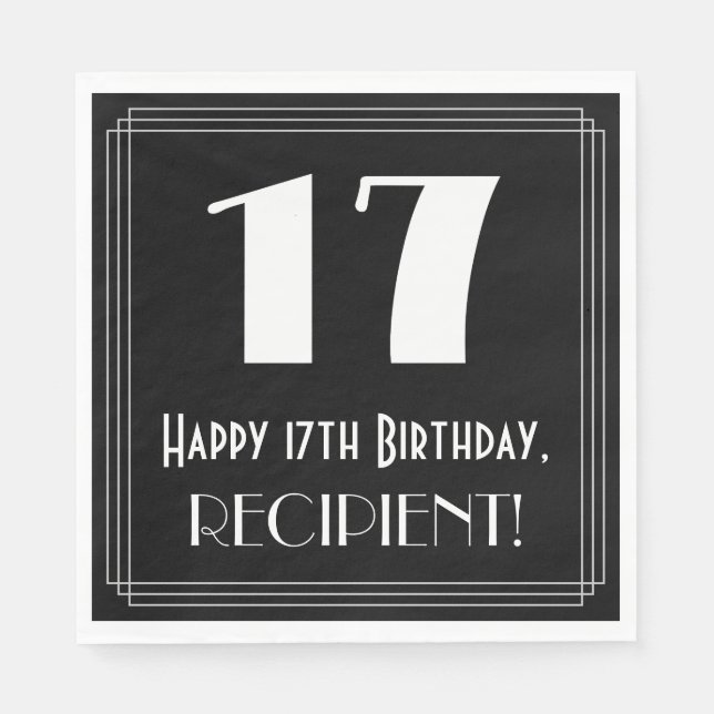 Servilleta De Papel 17 cumpleaños ~ Art Deco Inspirado Aspecto "17", n (Anverso)