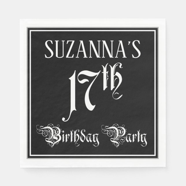 Servilleta De Papel 17th Birthday Party — Fancy Script + Custom Name (Anverso)