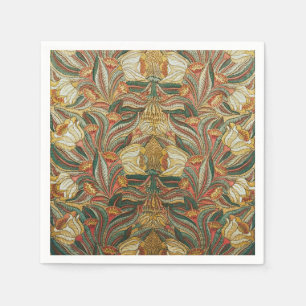 Servilleta De Papel 1882 Flores grandes vintage y hojas verde dorado