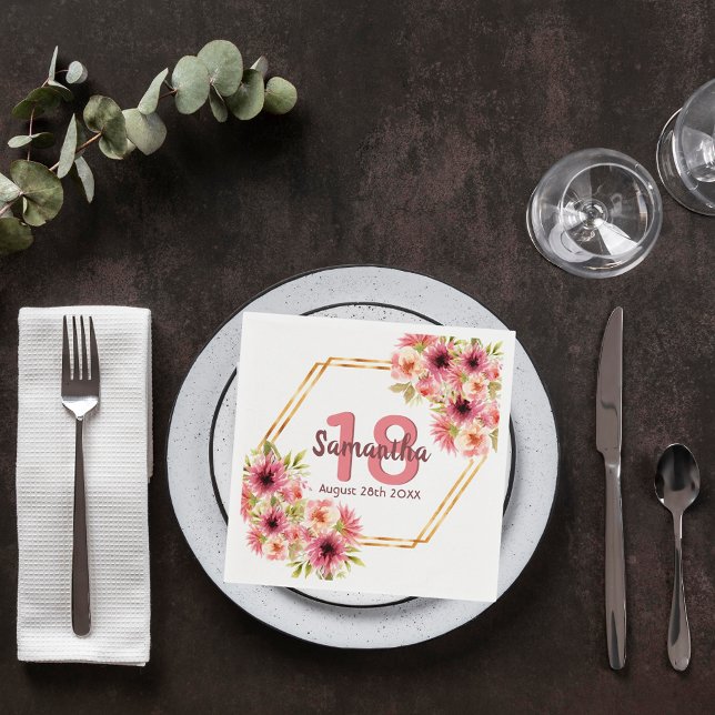 Servilleta De Papel 18.ª fiesta de cumpleaños geométrica floral rosa r (Subido por el creador)