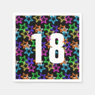 Servilleta De Papel 18.º Cumpleaños Estrellas De Neón En Negro