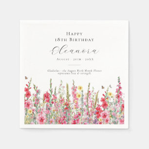 Servilleta De Papel 18 Agosto Cumpleaños Mes de Nacimiento Flor Gladio