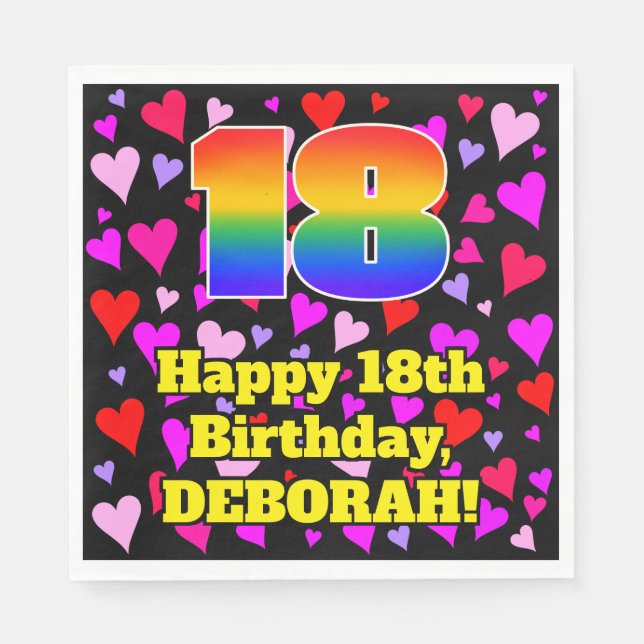 Servilleta De Papel 18 Aniversario: Patrón de corazones amorosos, Arco (Anverso)