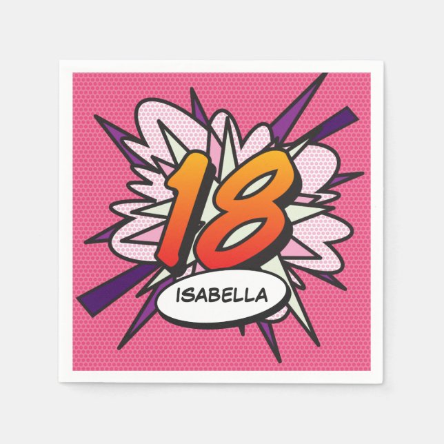 Servilleta De Papel 18 Fun Fun Retro Comic Book Pink (Anverso)