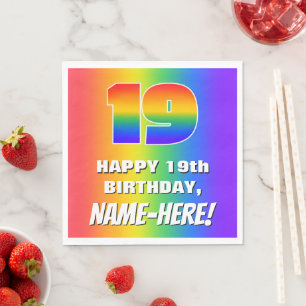 Servilleta De Papel 19.º cumpleaños: Colorido, divertido patrón arcoir