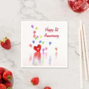 Servilleta De Papel 1.ᵉʳ Aniversario Corazón Rojo y Globos