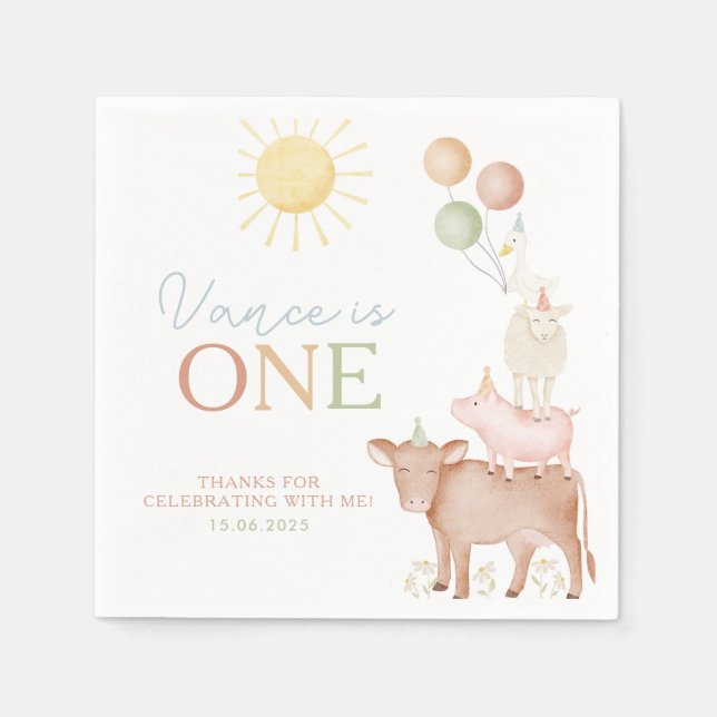 Servilleta De Papel 1.ᵉʳ Aniversario Granja de Animales Barnyard Fiest (Anverso)