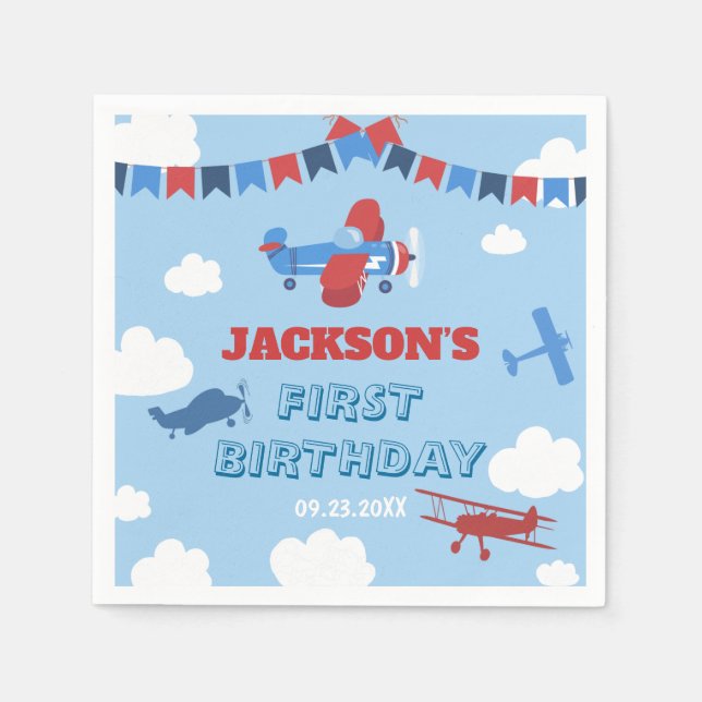 Servilleta De Papel 1.ᵉʳ Avión De Cumpleaños Un Año Ha Vuelto Sky Clou (Anverso)