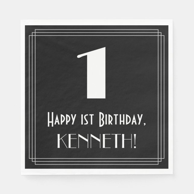 Servilleta De Papel 1.ᵉʳ Cumpleaños ~ Art Deco Inspirado Aspecto "1",  (Anverso)
