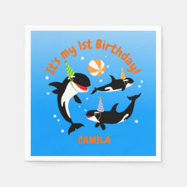 Servilleta De Papel 1.ᵉʳ cumpleaños bajo la orilla de la ballena bebé