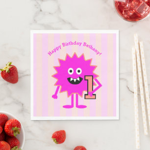 Servilleta De Papel 1.ᵉʳ Cumpleaños Chica Rosado Caliente Monster Cute
