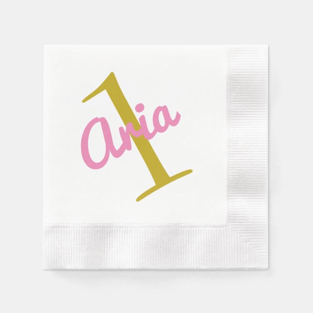 Servilleta De Papel 1.ᵉʳ cumpleaños Cocktail Napkin Oro rosa Blanco (Anverso)