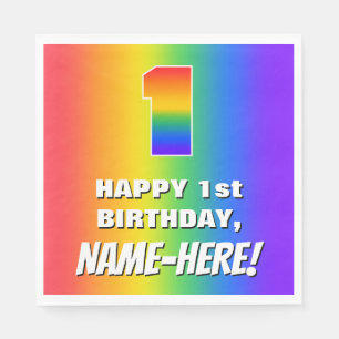 Servilleta De Papel 1.ᵉʳ cumpleaños: Colorido, divertido patrón arcoir