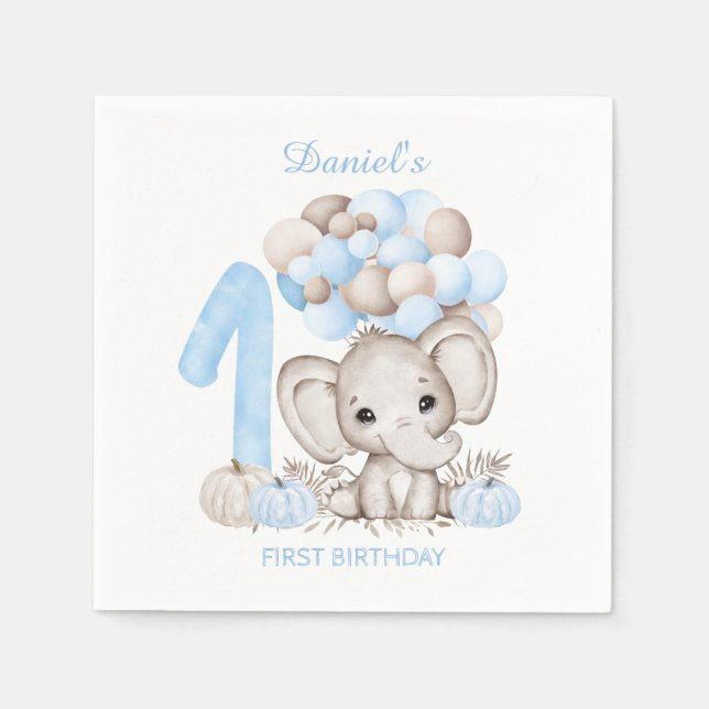 Servilleta De Papel 1.ᵉʳ Cumpleaños Cute Elephant Fall Boy Paper Napki (Anverso)