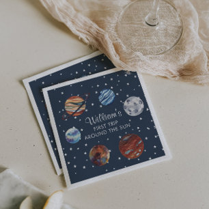 Servilleta De Papel 1.ᵉʳ cumpleaños de la acuarela en el espacio exter