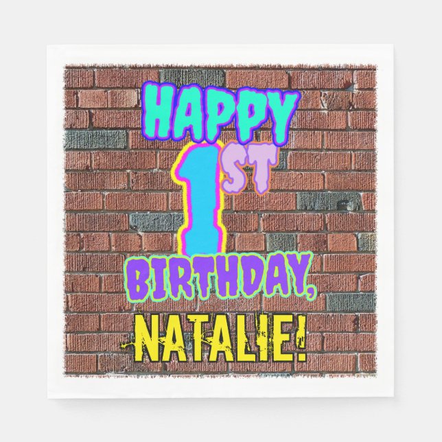 Servilleta De Papel 1.ᵉʳ cumpleaños ~ Diversión, un graffiti urbano in (Anverso)