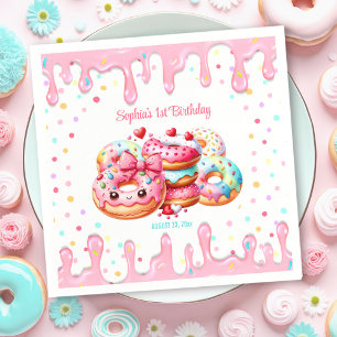 Servilleta De Papel 1.ᵉʳ cumpleaños dulce Chica de un donut rosado