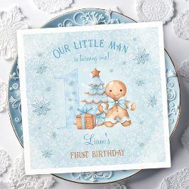 Servilleta De Papel 1.ᵉʳ cumpleaños Gingerbread Man Boy Navidades Azul