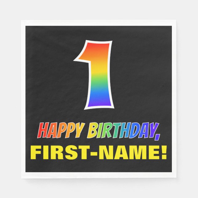 Servilleta De Papel 1.ᵉʳ Cumpleaños: Negrita, Diversión, Simple, Arcoi (Anverso)