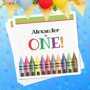 Servilleta De Papel 1.ᵉʳ cumpleaños niños Crayon Naranja verde Fiesta 