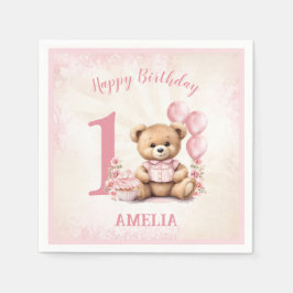 Servilleta De Papel 1.ᵉʳ Cumpleaños Pink Teddy Bear Paper Napkins