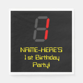 Servilleta De Papel 1.ᵉʳ Cumpleaños: Red Digital Clock Style "1" + Nom