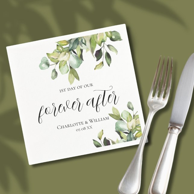 Servilleta De Papel 1.ᵉʳ día de Forever tras elegantes botánicos verde (Subido por el creador)