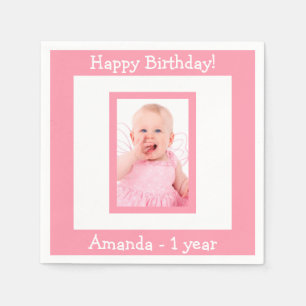 Servilleta De Papel 1.ᵉʳ fiesta chica de foto rosa