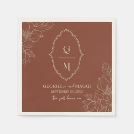 Servilleta De Papel 1as Letras Novia, Novio Con Arte De Línea De Magno