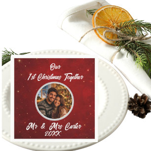 Servilleta De Papel 1er Navidad Juntos Nombre de Pareja Año Foto 