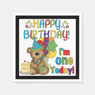 Servilleta De Papel 1r Servilletas de papel del cumpleaños del oso de