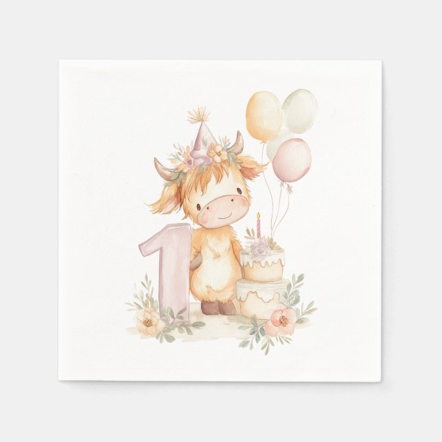 Servilleta De Papel 1st birthday highland cow (Anverso)