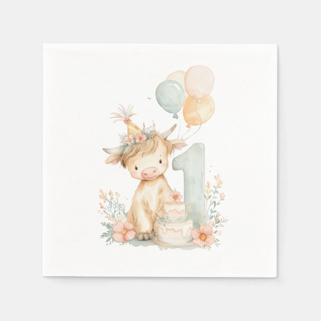 Servilleta De Papel 1st birthday highland cow (Anverso)