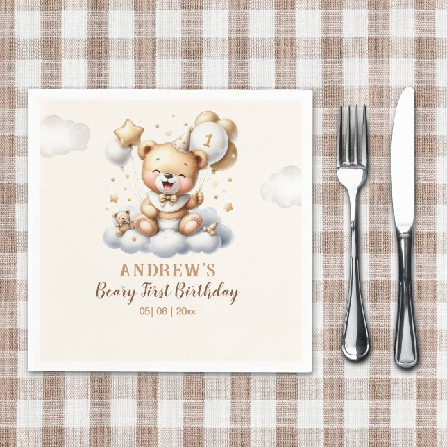 Servilleta De Papel 1st Birthday Teddy Bear Boy (Subido por el creador)