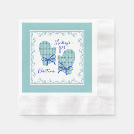 Servilleta De Papel 1st Christmas Mittens Blue Bow Holiday