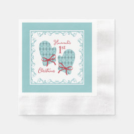 Servilleta De Papel 1st Christmas Mittens Red Bow Holiday