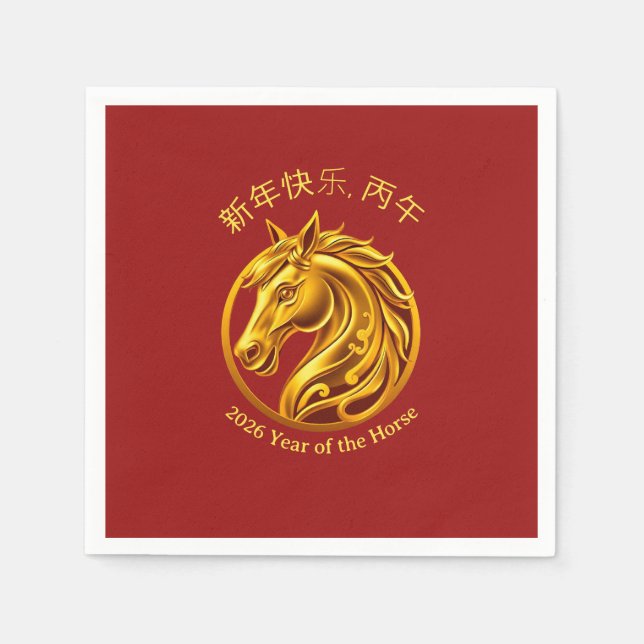 Servilleta De Papel 2026 Chinese New Years- Gold Horse (Anverso)