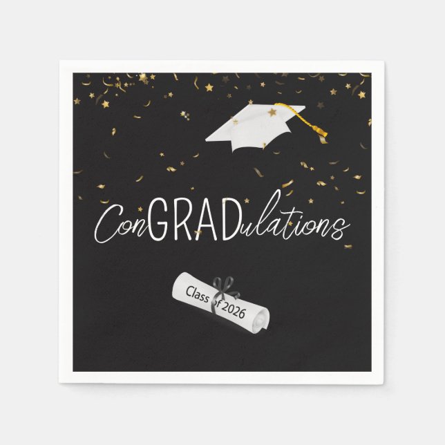 Servilleta De Papel 2026 Graduation Gold Confetti and Cap (Anverso)