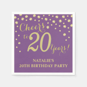 Servilleta De Papel 20.º cumpleaños Purple y Gold Diamond Napkin