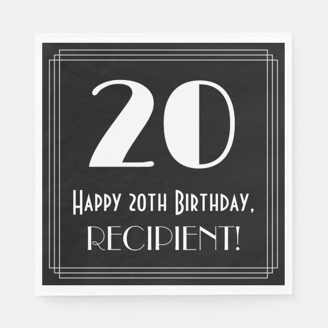 Servilleta De Papel 20 Aniversario ~ Art Deco Inspirado Aspecto "20",  (Anverso)