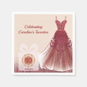 Servilleta De Papel 20 cumpleaños lujo Glitter Ruby Red