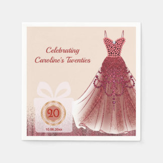 Servilleta De Papel 20 cumpleaños lujo Glitter Ruby Red