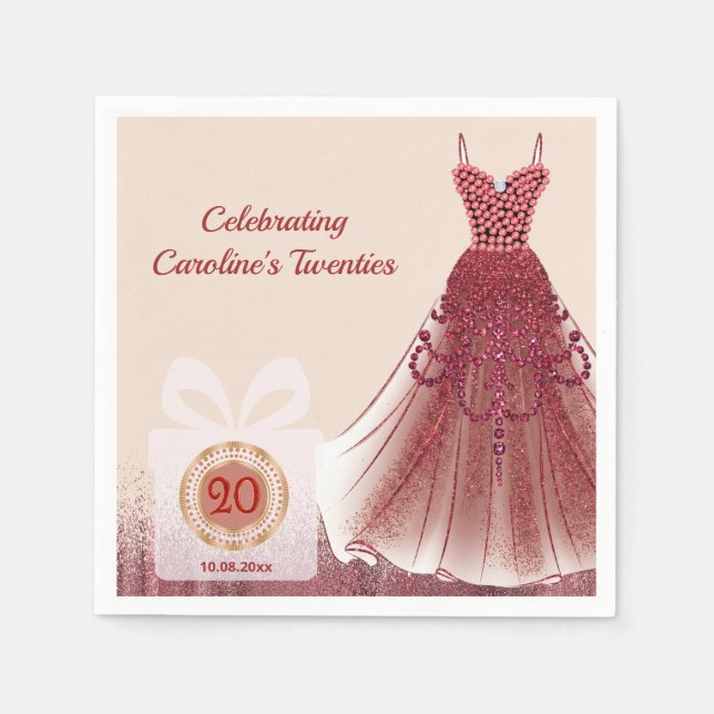 Servilleta De Papel 20 cumpleaños lujo Glitter Ruby Red (Anverso)