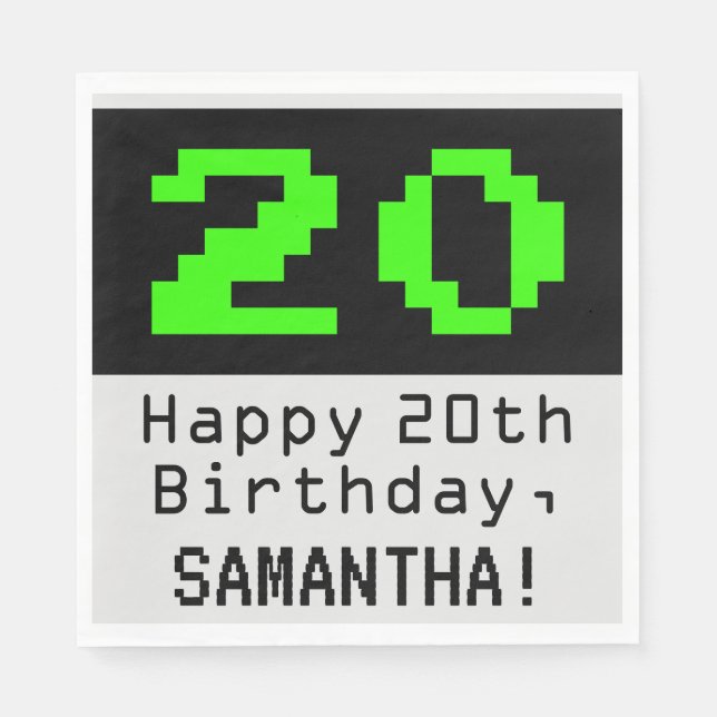 Servilleta De Papel 20 cumpleaños - Nerdy / Geeky Style "20" y nombre (Anverso)