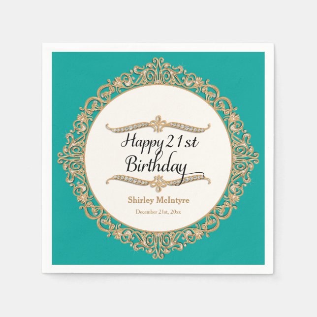 Servilleta De Papel 21.ª feliz celebración del Fiesta de cumpleaños (Anverso)