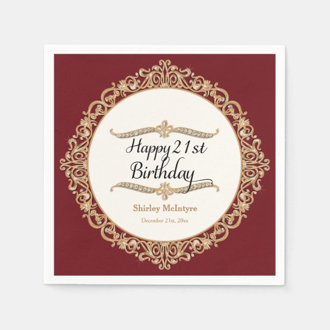 Servilleta De Papel 21.ª feliz celebración del Fiesta de cumpleaños (Anverso)