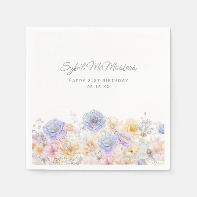 Servilleta De Papel 21.ª Fiesta de cumpleaños Personalizado acuarela f (Anverso)