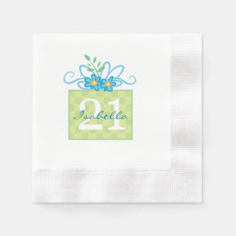Servilleta De Papel 21.ª Nacimiento Nombre personalizado de pastel azu